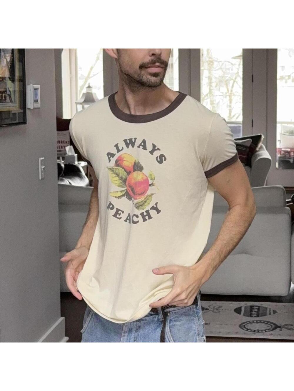 🍑 LuLaRoe “Always Peachy” Ringer Graphic Tee – Size S